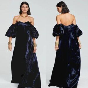 New Caroline Constas Palmer Off The Shoulder Navy Maxi Dress Evening Gown NWT XS